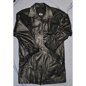 Vintage COMINT Genuine Leather Leopard Trench Coat Jacket‎ Womens Medium